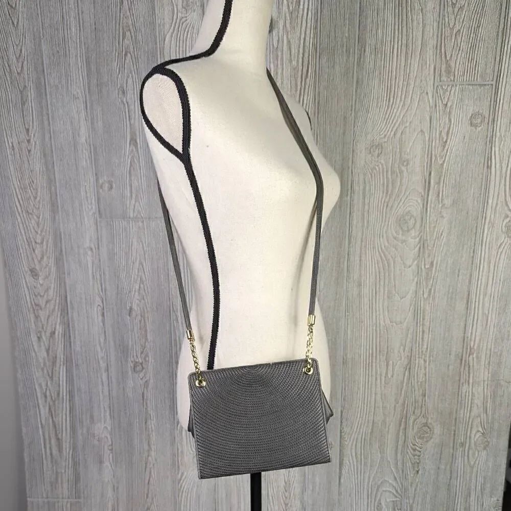 Vintage Mark Cross 1845 Crossbody Purse Handbag Mini Satchel Italy Grey Print